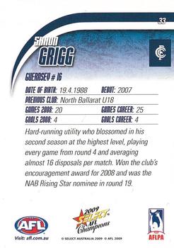 2009 Select AFL Champions #33 Shaun Grigg Back